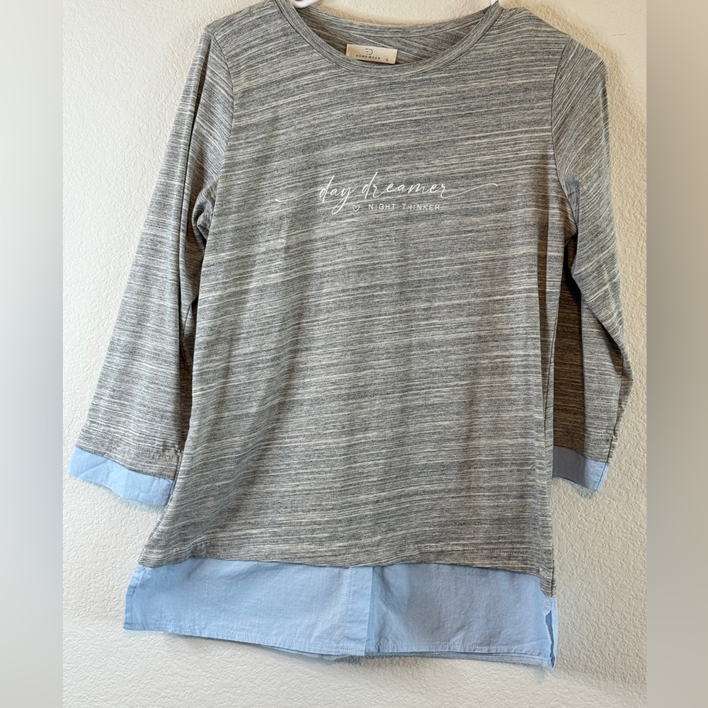 🌙 ED Homewear “Day Dreamer” Gray Longline Tunic Loungewear Top – Size L